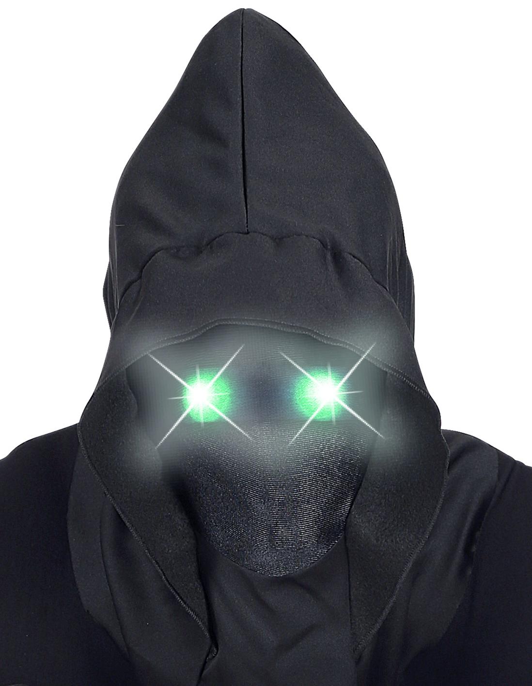 Maske mit Kapuze und leuchtenden Augen