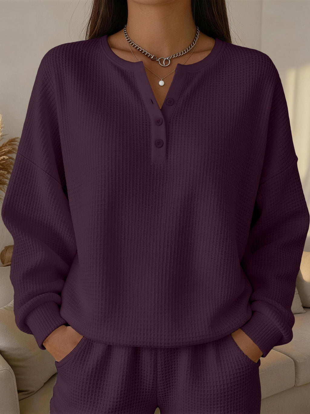 Einfarbiges Wellenspitzen-Pullover für Damen
