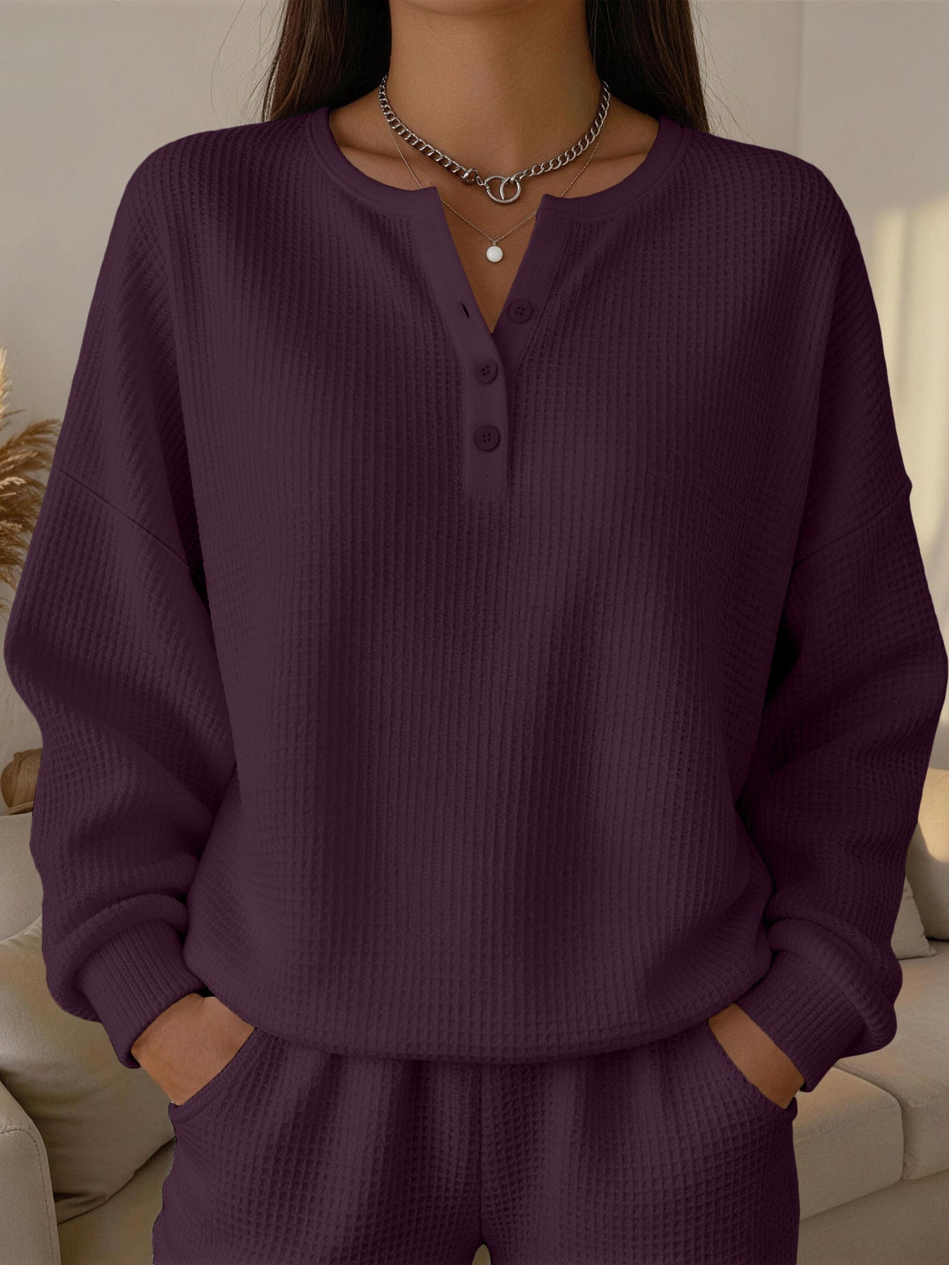 Einfarbiges Wellenspitzen-Pullover für Damen