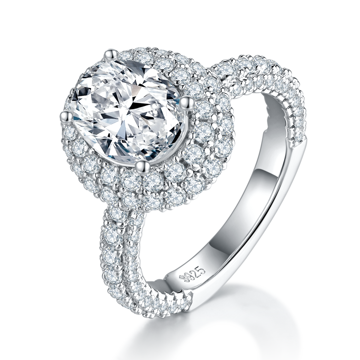 Eleganter 2ct Moissanit Ring mit doppeltem Halo