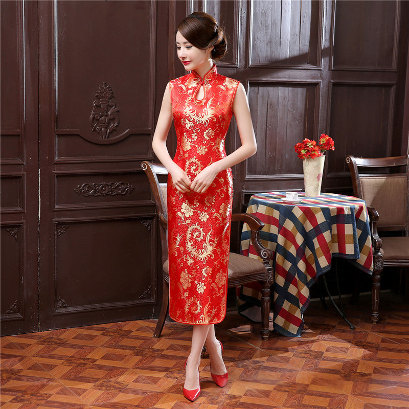 Cheongsam-Kleid aus Brokatsatin mit Dreiviertelarm – Bild 10 | LuxeStyle