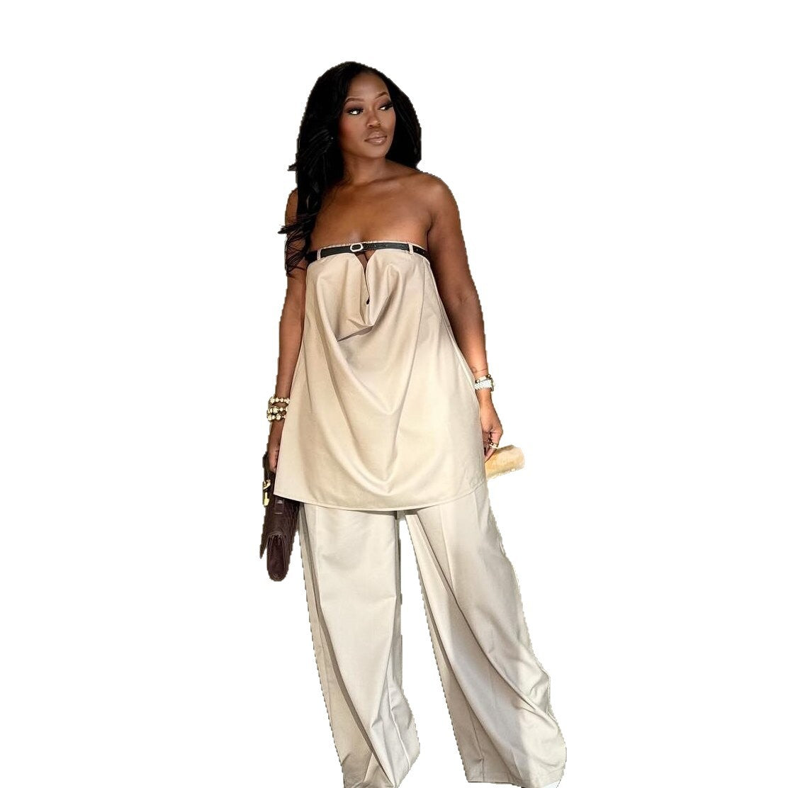 Casual Set mit weiter Hose und Bandeau-Top