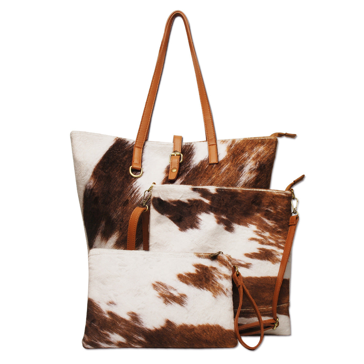 Kuh-Muster Plüsch-Taschen-Set 3-teilig | LuxeStyle