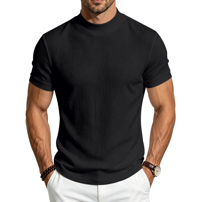 Herren Bequem Rundhals-T-Shirt mit Jacquard-Rippenoptik