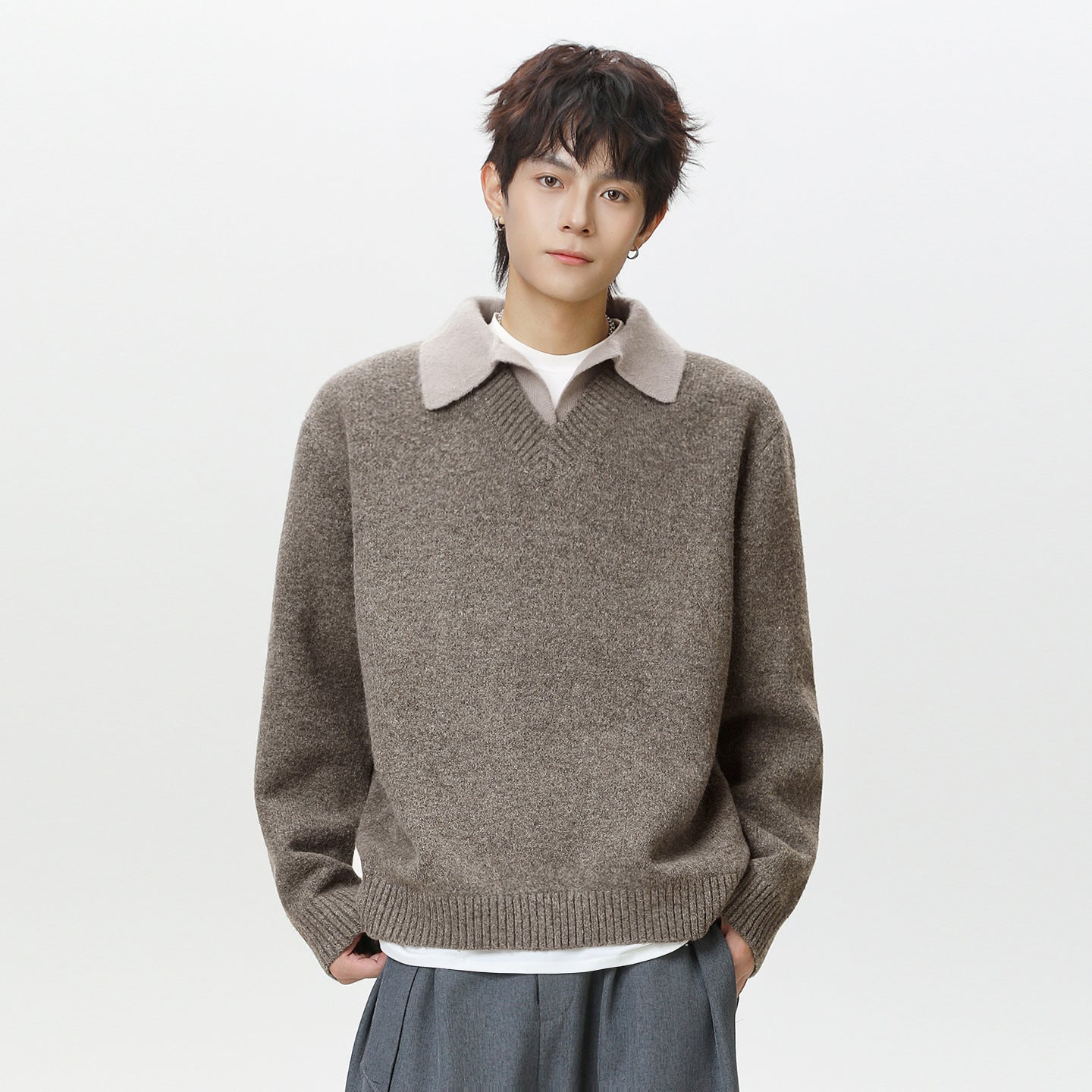 Old-Money-Stil V-Ausschnitt Sweaterjacke