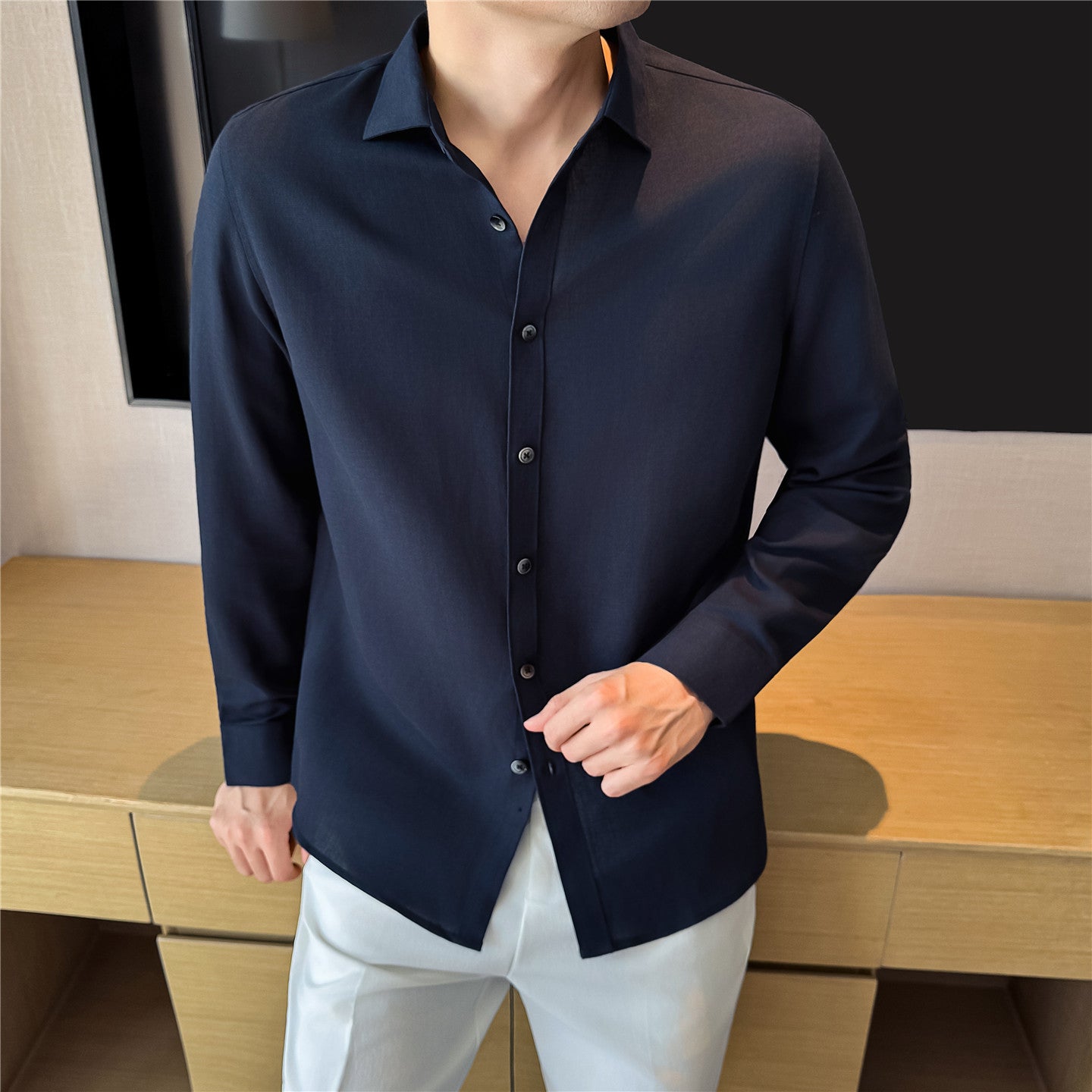 Leinen-Lyocell Slim-Fit Langarmhemd – Ansicht 2