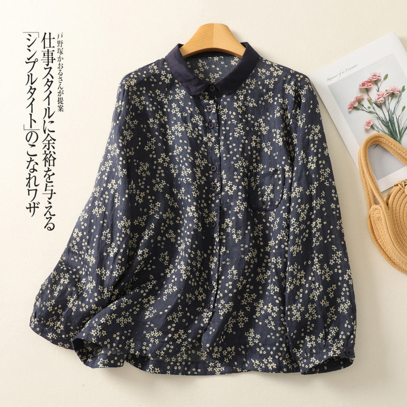 Langarm-Shirt mit Blumenprint aus Ramie