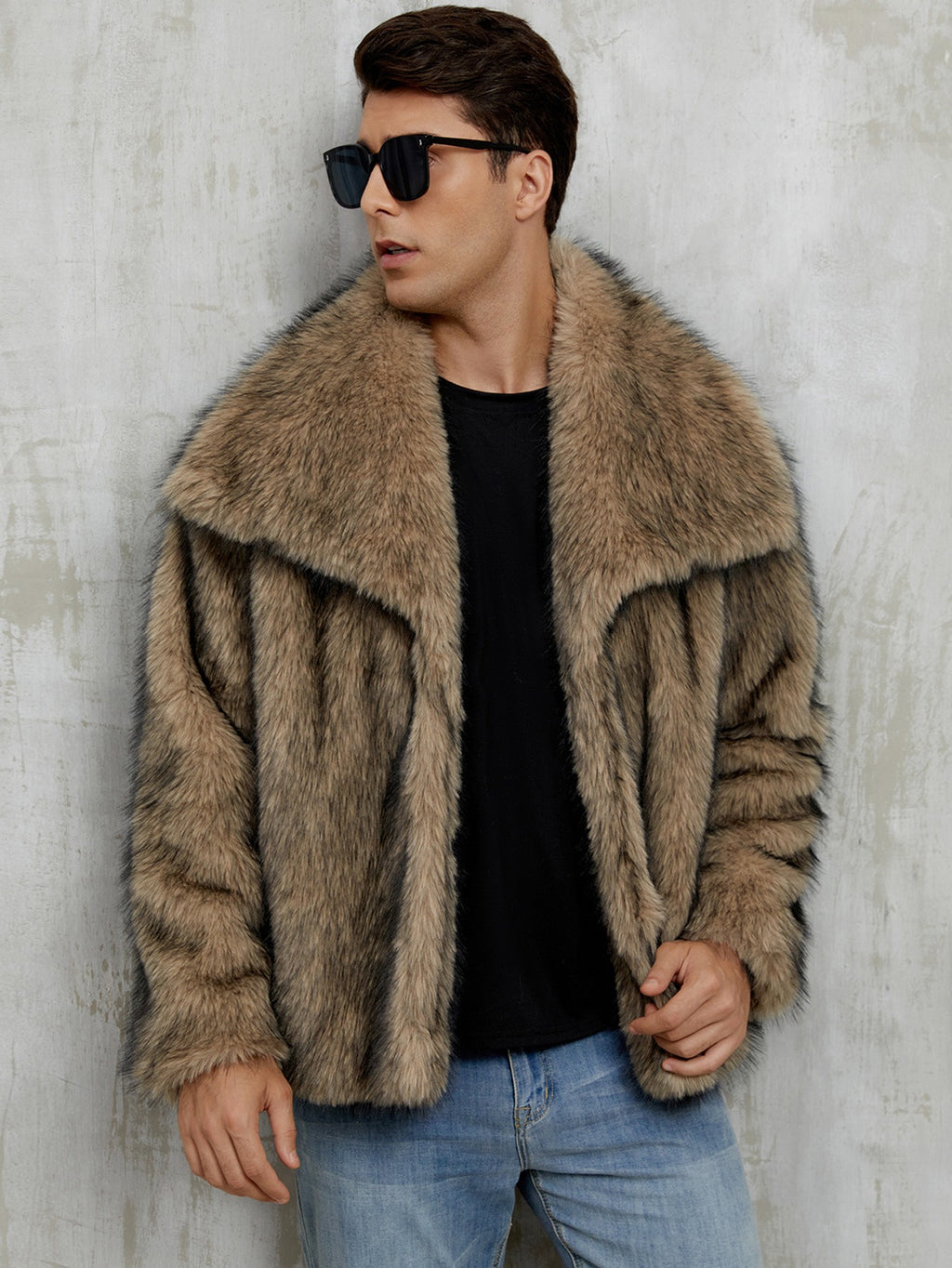 Herren-Jacke aus Kunstfell mit Reverskragen