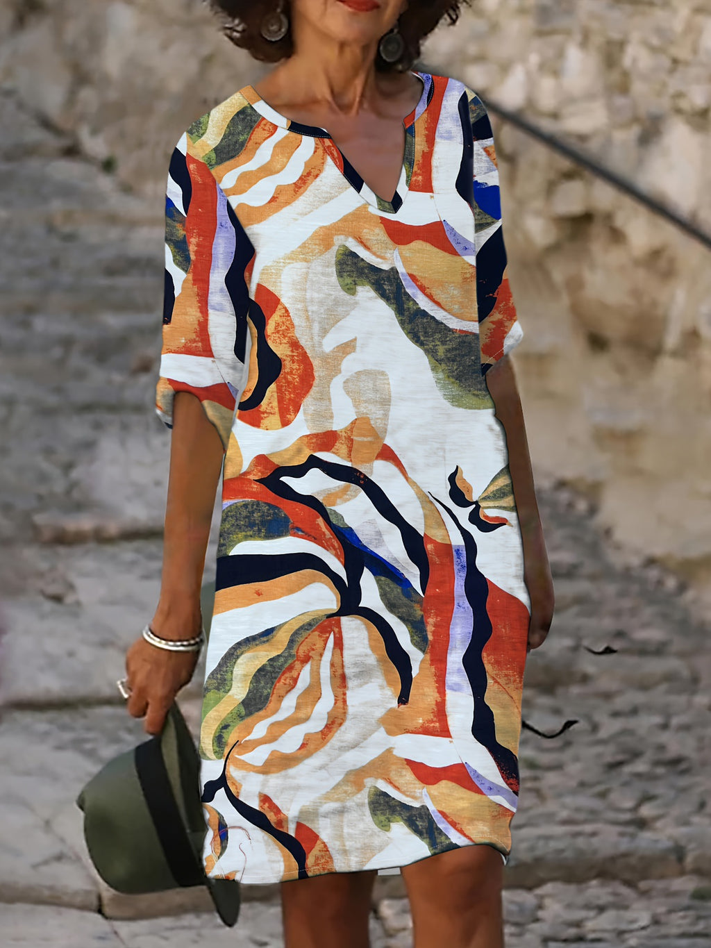 V-Ausschnitt Kleid mit Blumenprint