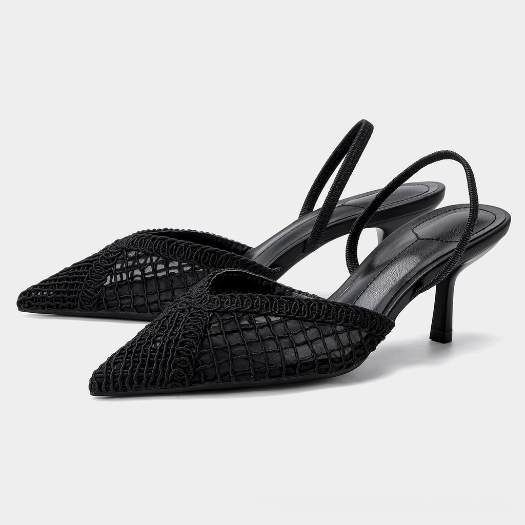 Elegante Mesh-Stiletto-Sandalen mit spitzer Zehe