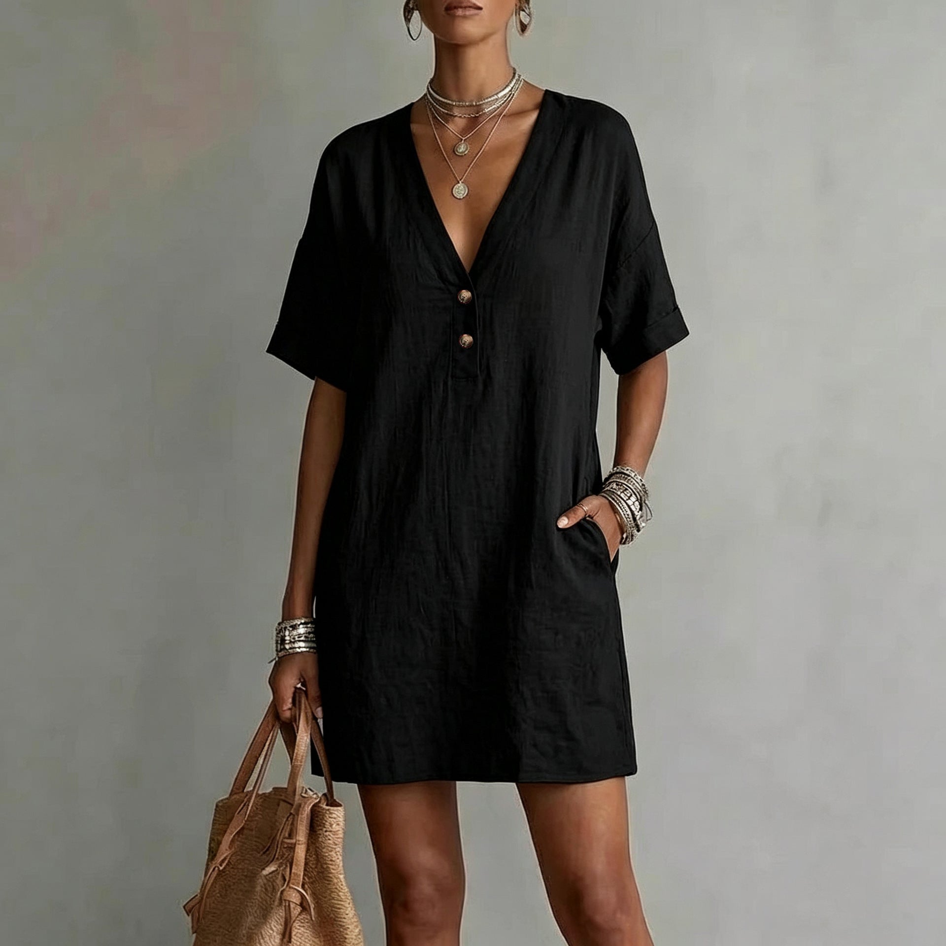 Casual Midi-Kleid mit Knopfleiste