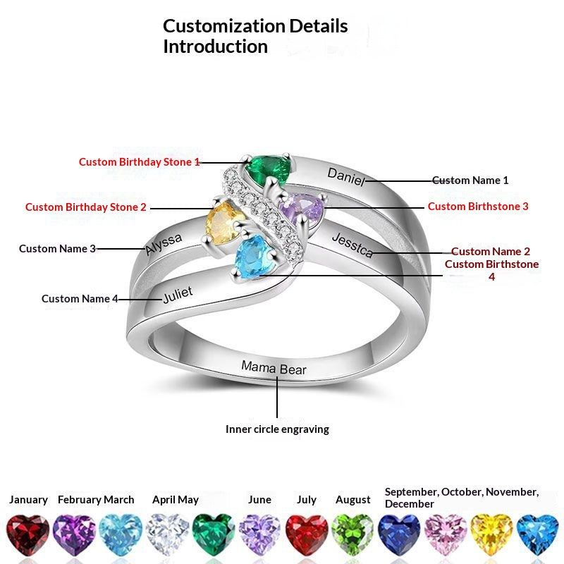 Personalisierbarer, versilberter Geburtsstein-Ring