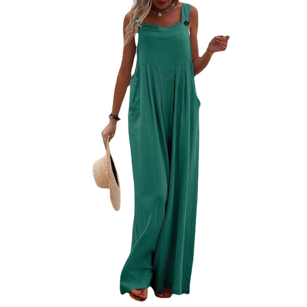 Ärmelloser Jumpsuit mit weitem Bein & Knöpfen