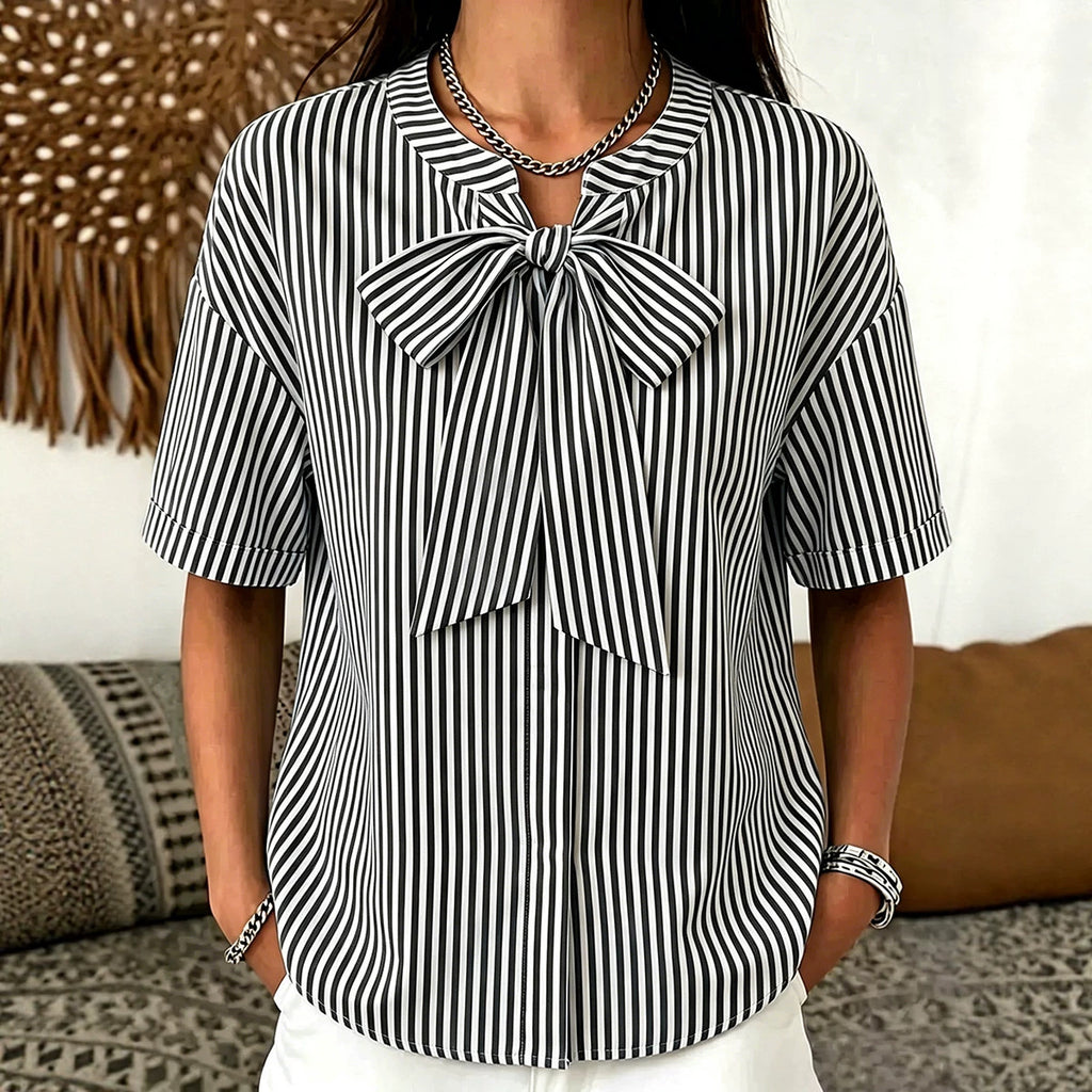 Gestreiftes Kurzarm-Shirt mit Schleife