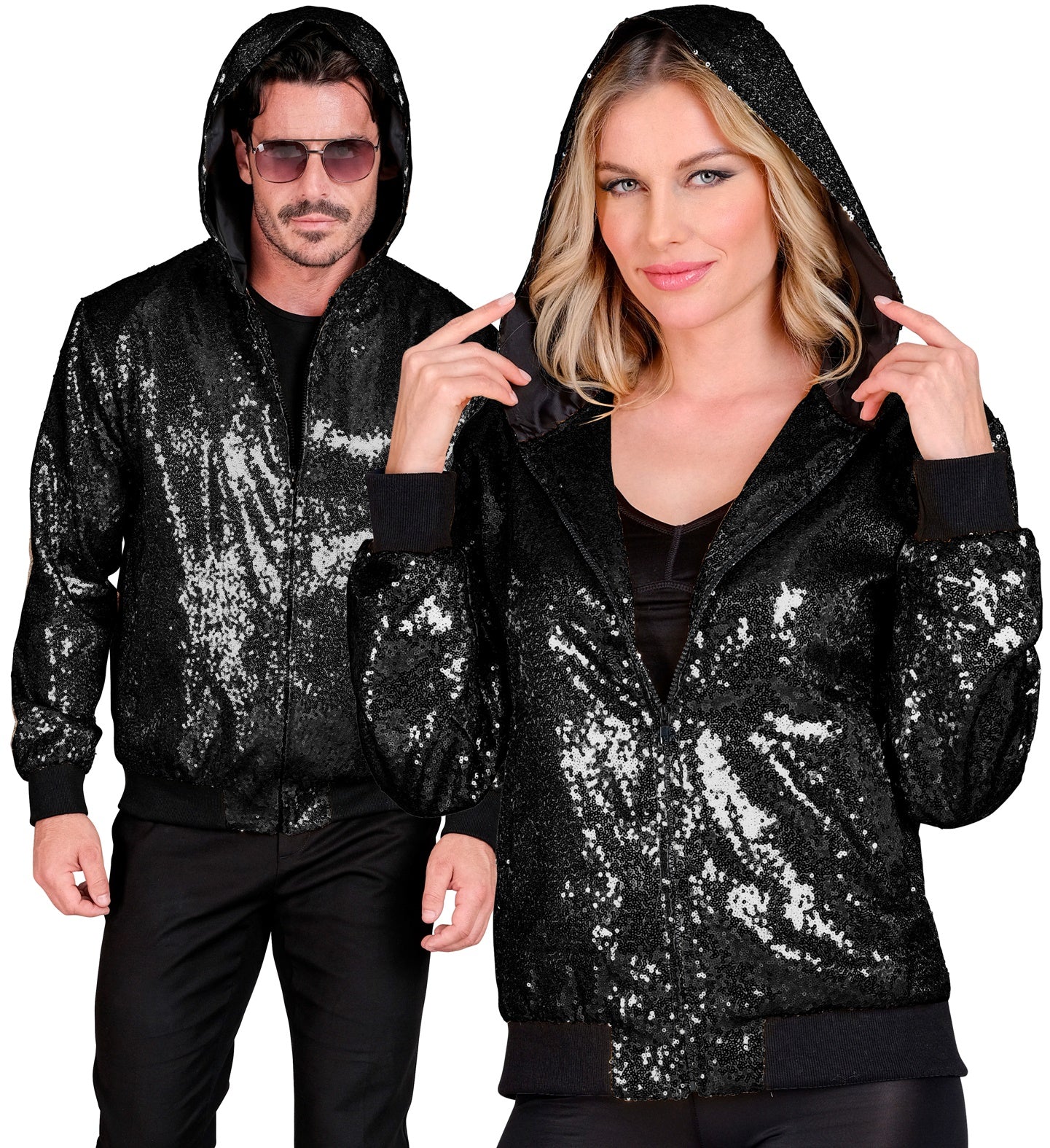 Bomberjacke mit Kapuze & Pailletten · Gr. S