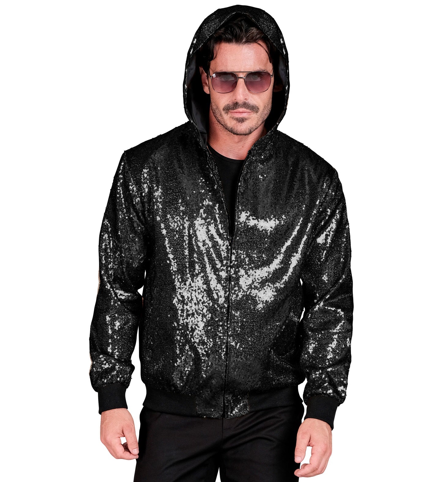 Bomberjacke mit Kapuze & Pailletten