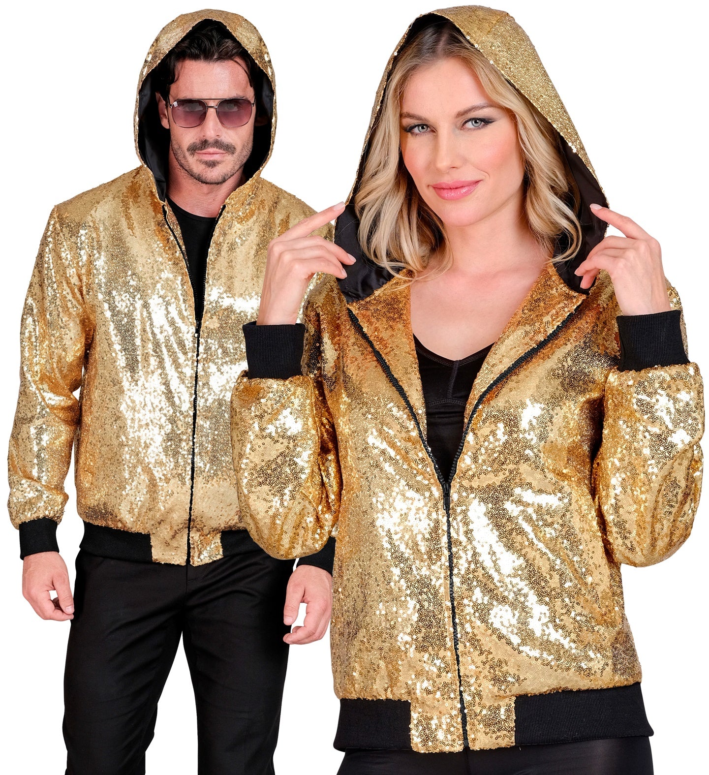 Bomber-Jacke mit Kapuze & Pailletten · Gr. L/XL