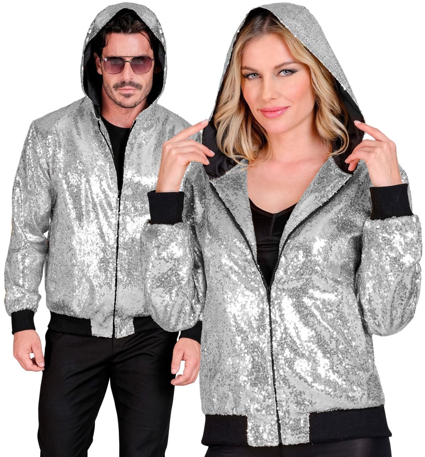 Bomber-Jacke mit Kapuze & Pailletten