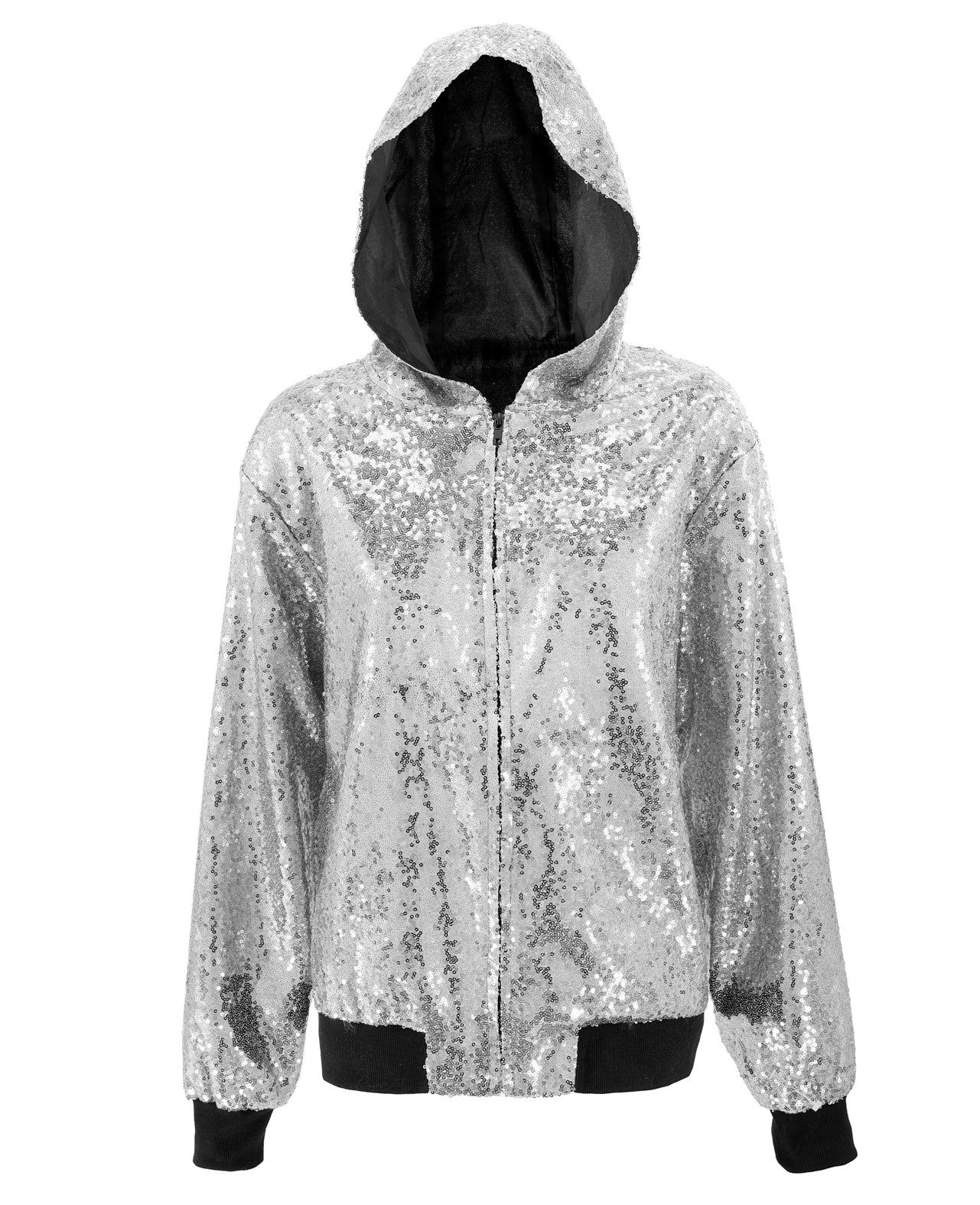Bomber-Jacke mit Kapuze & Pailletten
