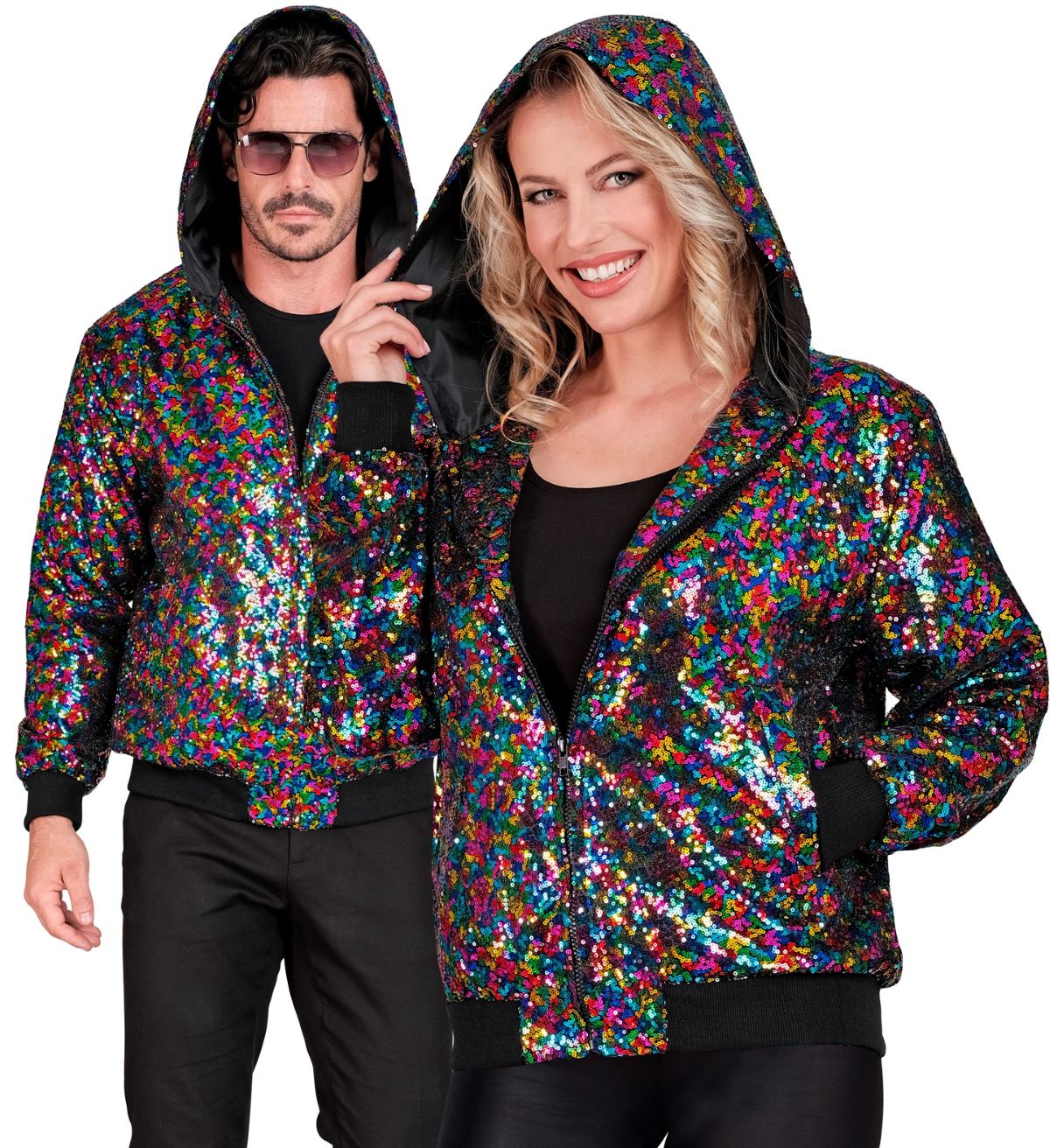 Bomber Jacke mit Kapuze & Pailletten