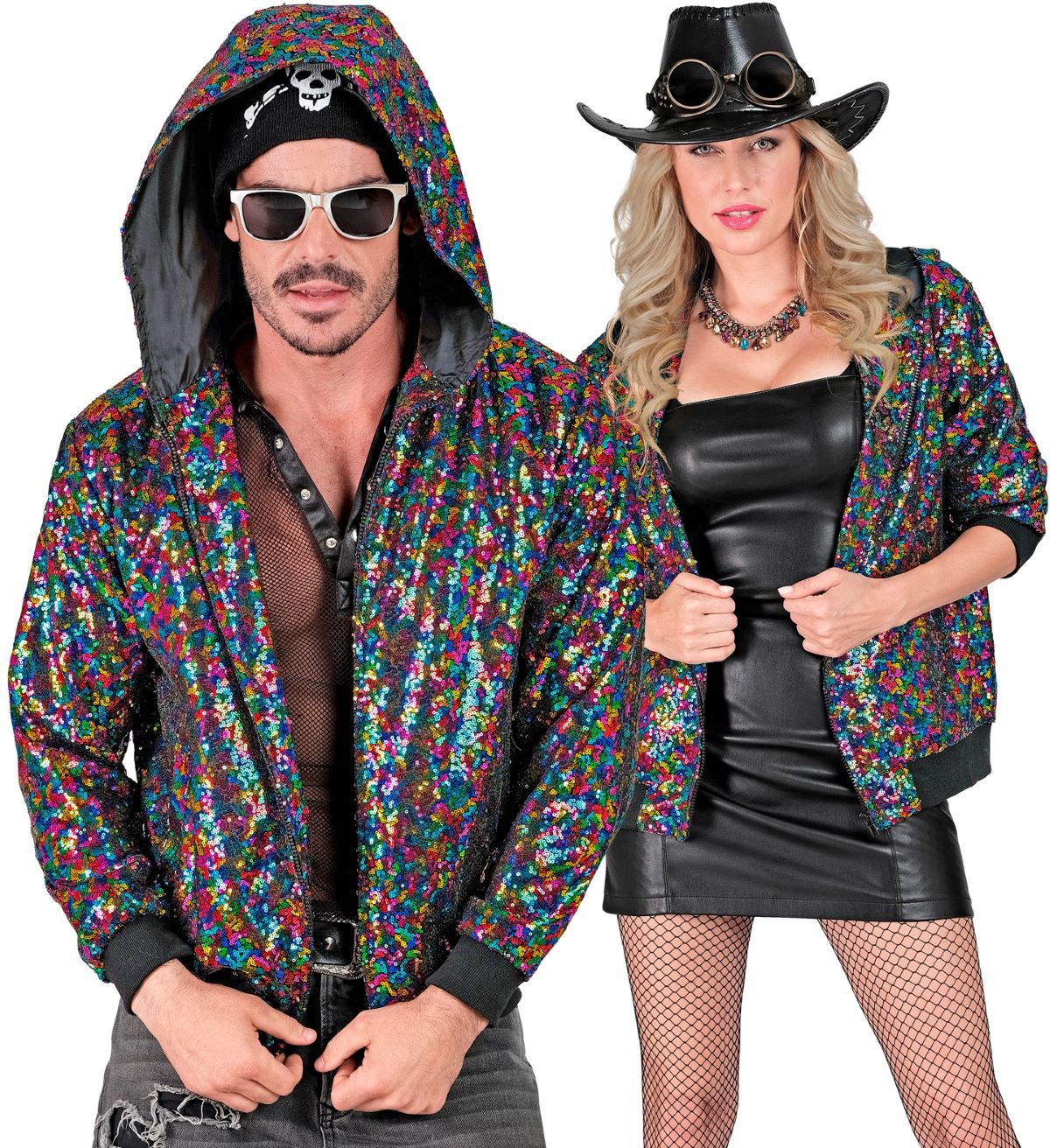 Bomber Jacke mit Kapuze & Pailletten