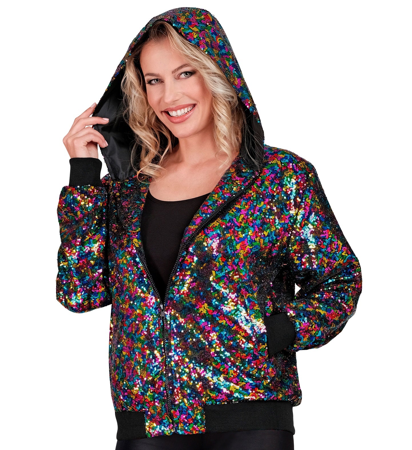 Bomber Jacke mit Kapuze & Pailletten
