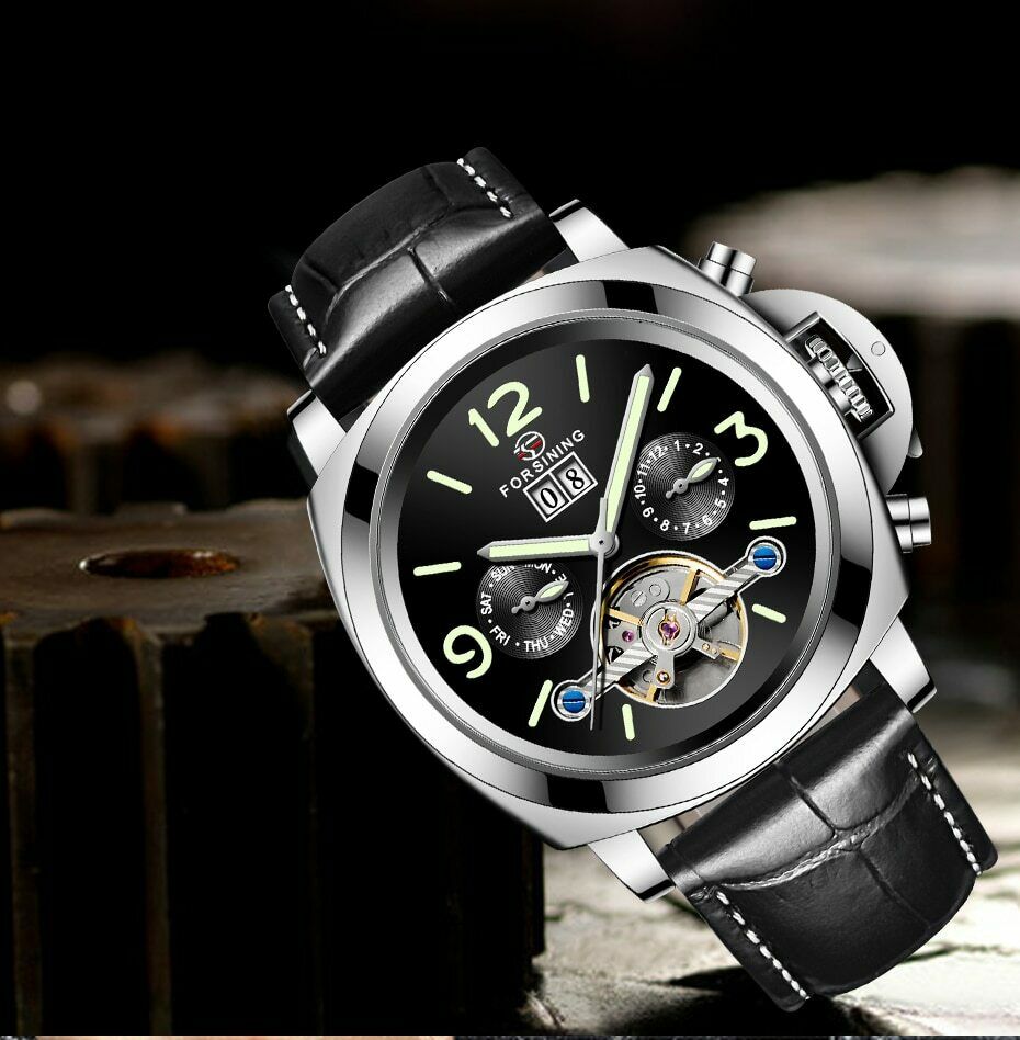 Mechanische Skelett-Herrenuhr mit Lederarmband – Bild 4 | LuxeStyle