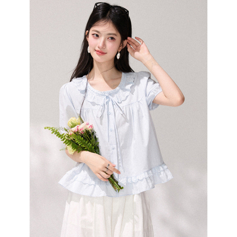 Elegante Bluse mit Puffärmeln und Rundhals