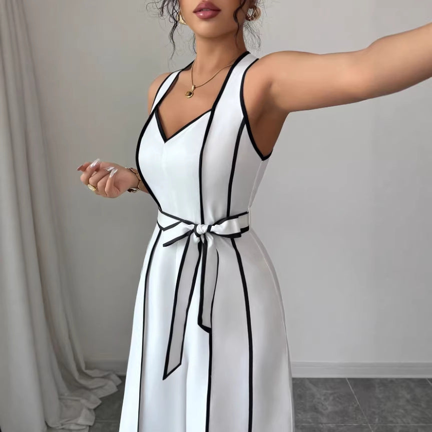 Gestreifter ärmelloser Jumpsuit mit weitem Bein