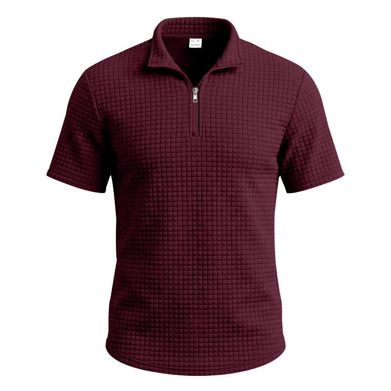 Herren Jacquard Plaid Polo-Shirt Weit geschnitten Stehkragen Kurzarm