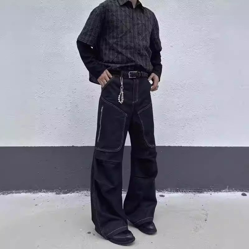 Pleated Wide-leg Denim Hose für Herren – Bild 6 | LuxeStyle