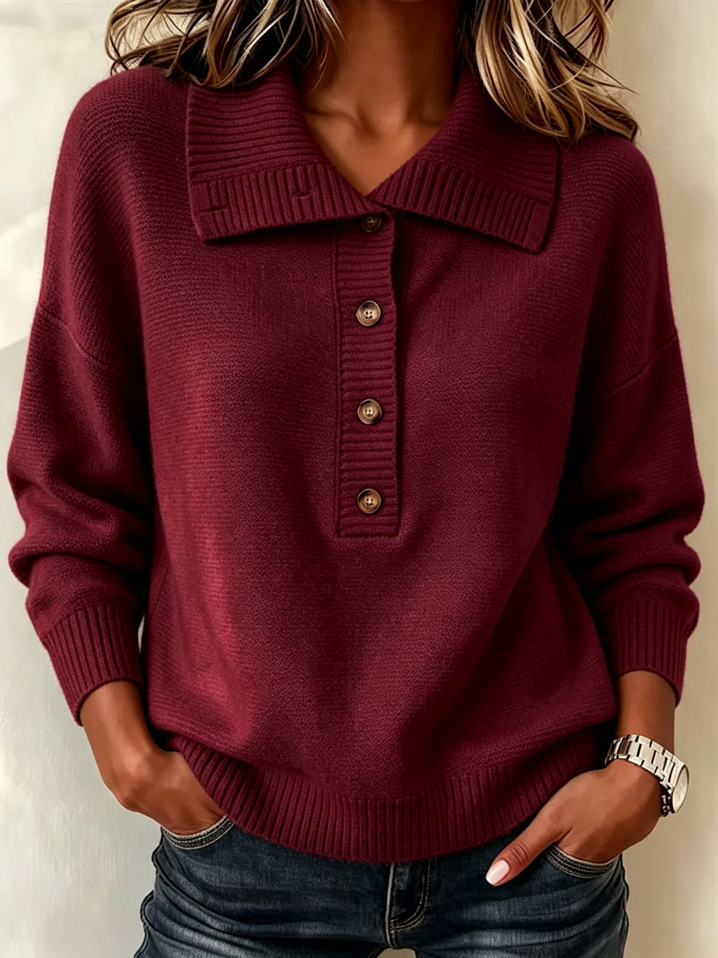 Vintage Rollkragen-Pullover mit halbem Reissverschluss