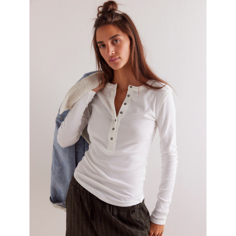 Strick-Top mit Kragen und Knopfleiste