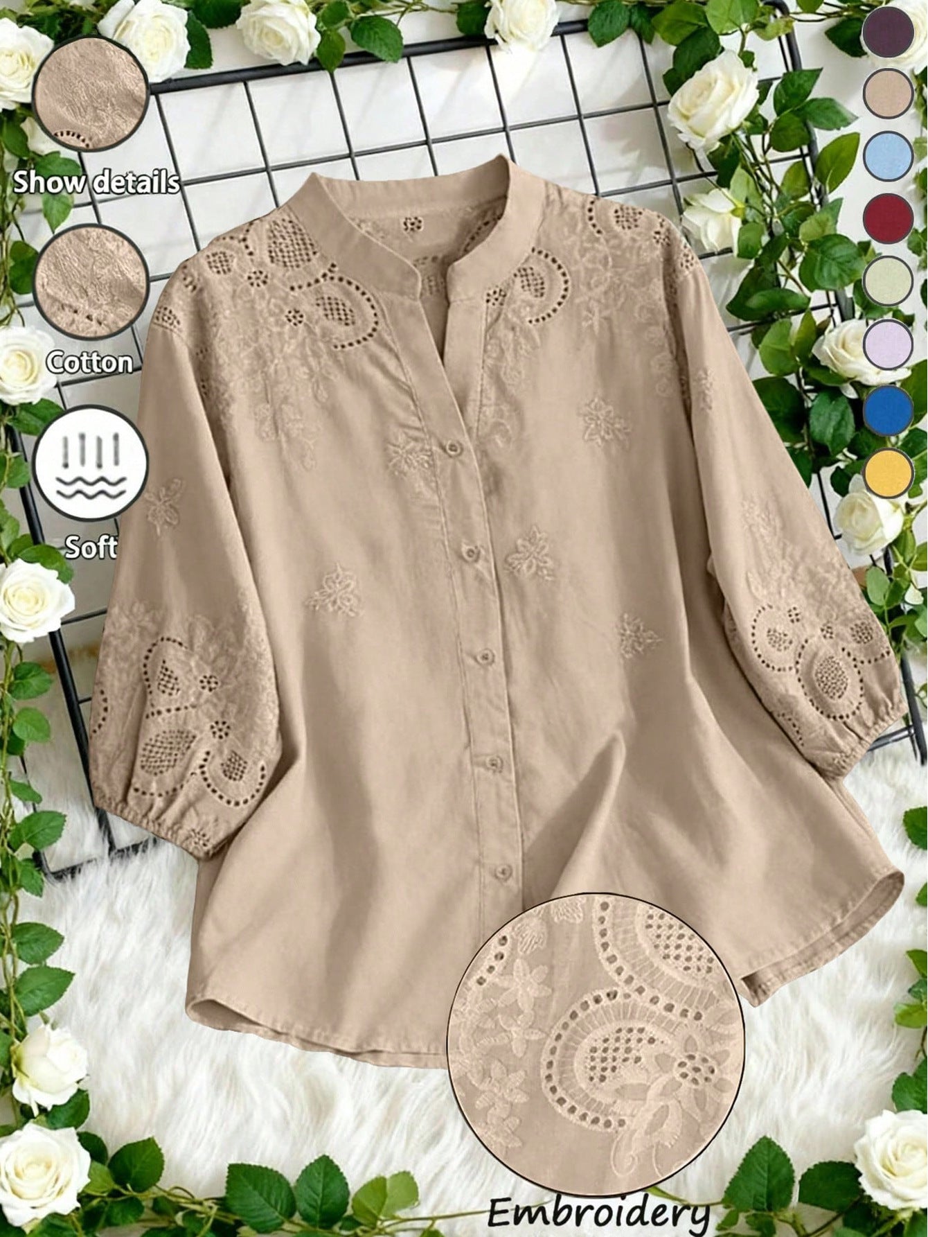 Khakifarbenes Loose-Fit Damen-Shirt