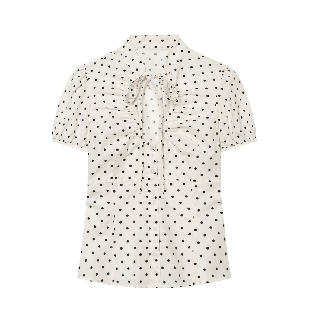 Gepunktetes Slim-Fit Top mit Schleife und Spaghettiträgern