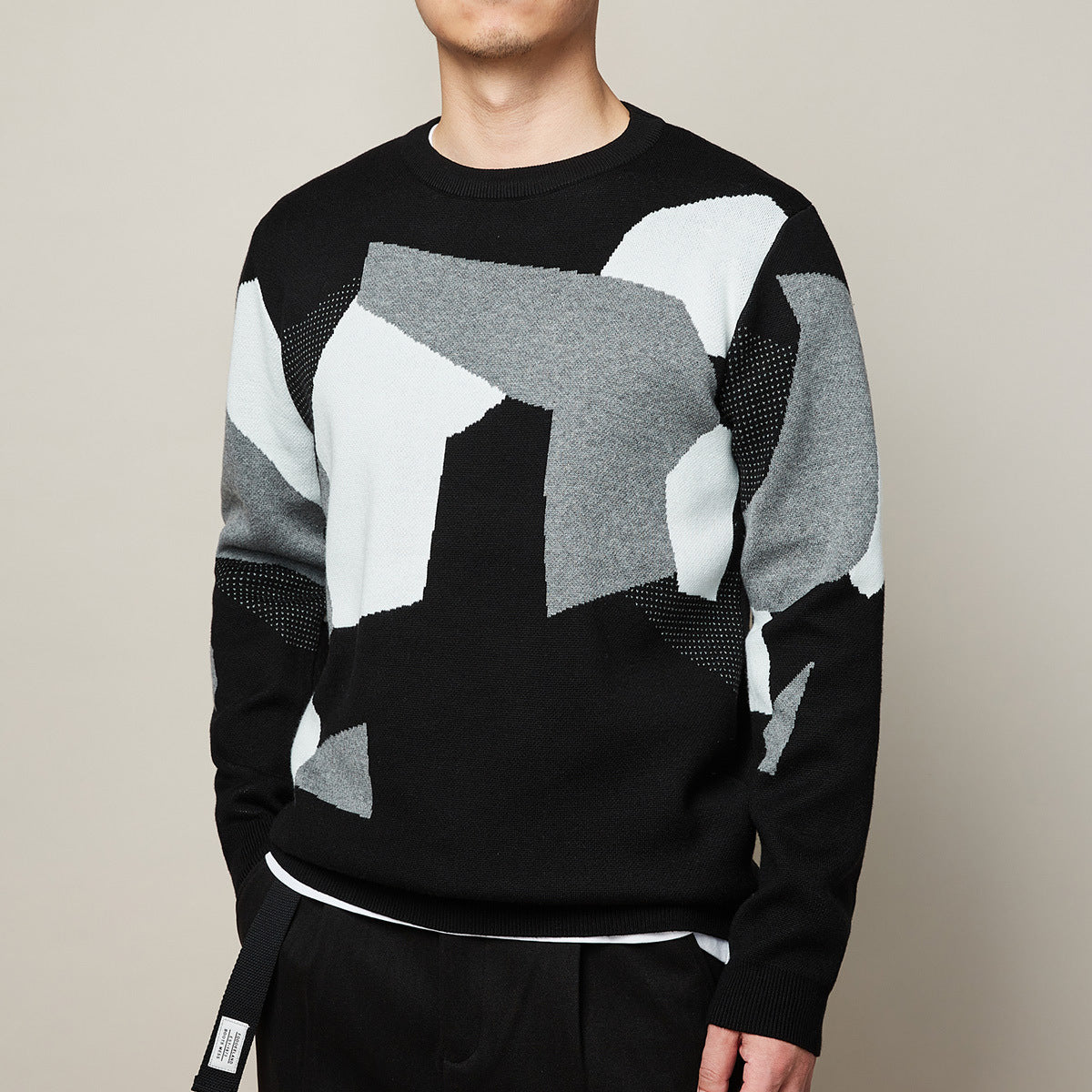 Herren Rundhals-Pullover mit Jacquard-Muster