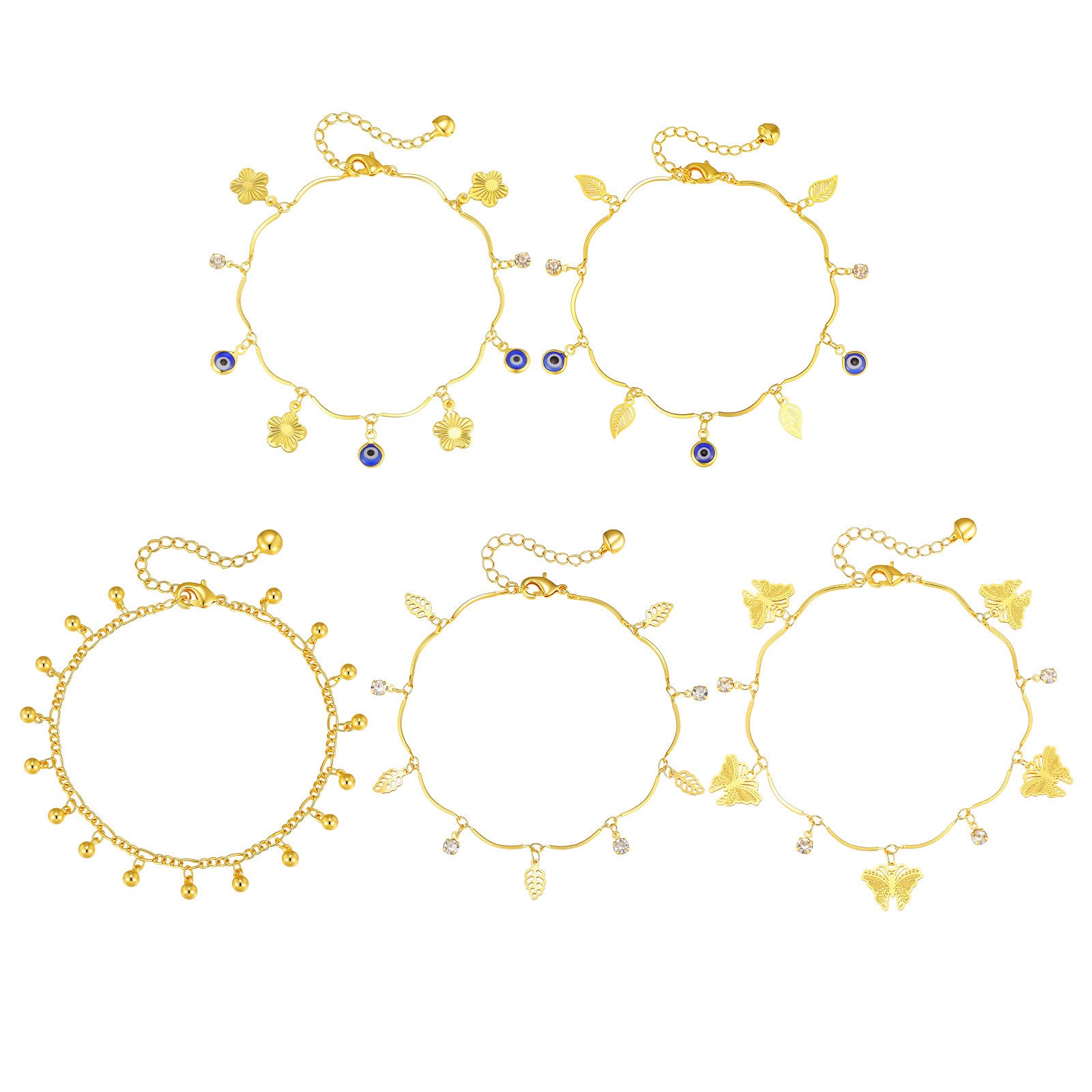 Sommer-Armband «Évil» · Schmetterling & Nazar-Auge, vergoldet