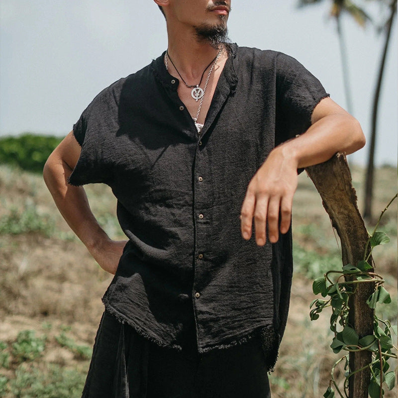 Herren Kurzarm-Shirt aus Baumwoll-Leinen