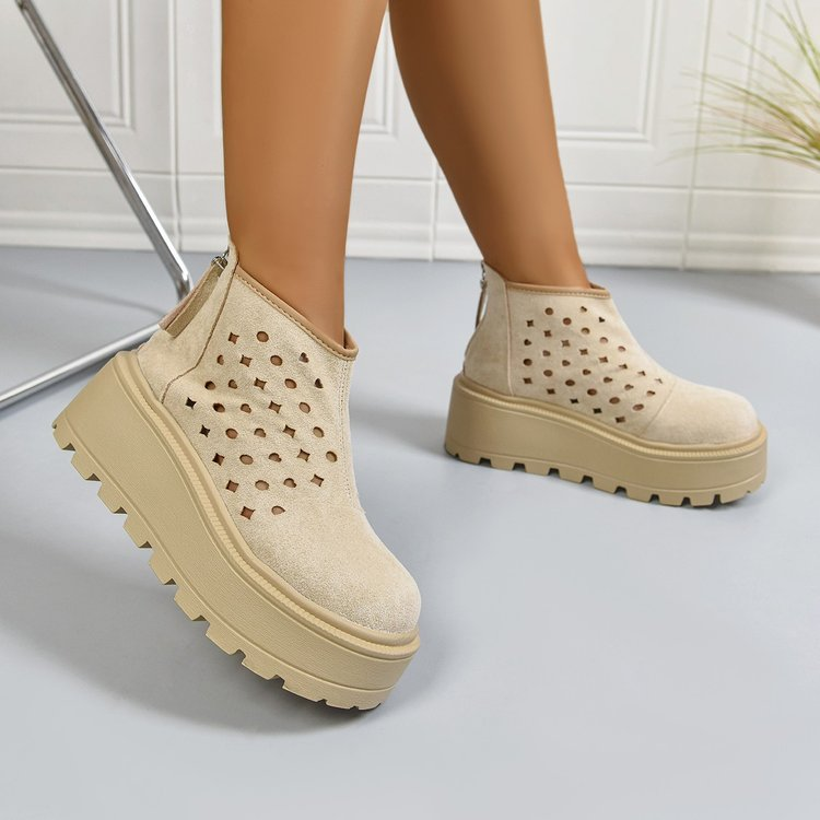 Perforierte Plateau-Ankle Boots
