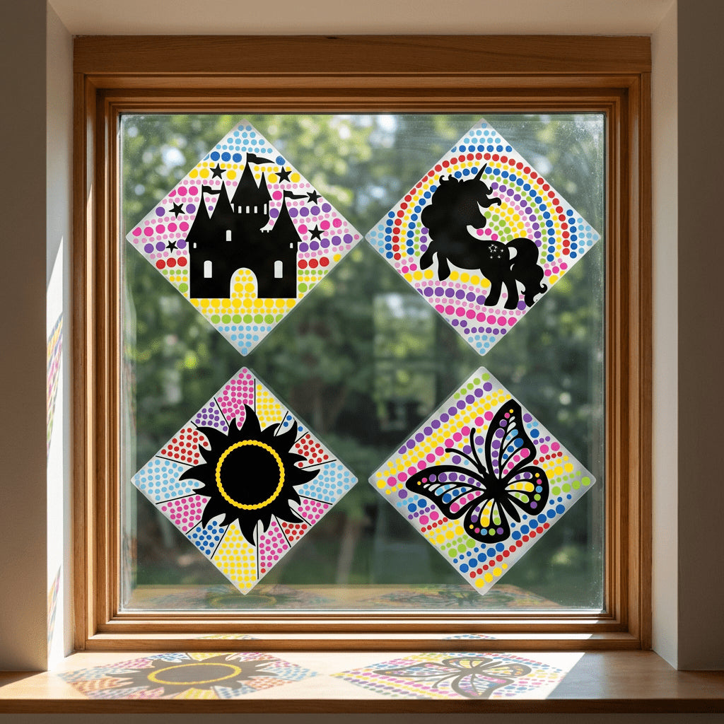 4er-Set DIY Fensterbilder mit Kristalleffekt