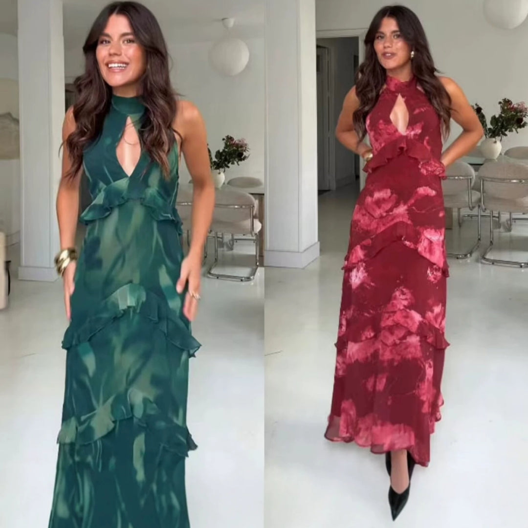 Chic Damenkleid mit Halterneck und Print
