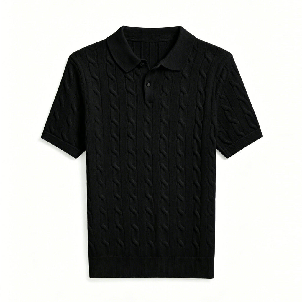 Polo-Shirt Herren Kurzarm Strick Zopfmuster