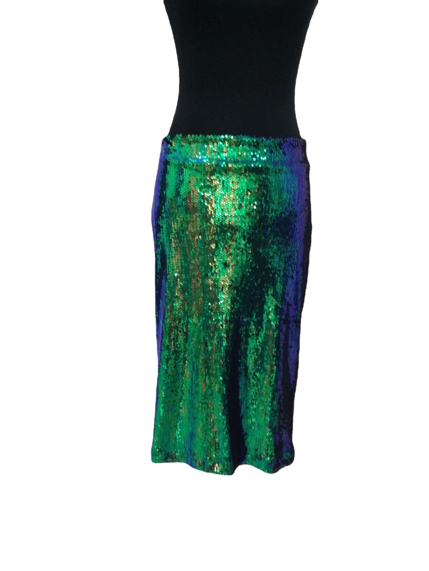 Glitzernder Bodycon Midi-Rock in Laser-Grün