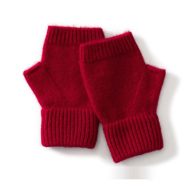 Kaschmir-Handschuhe mit halben Fingern und Blumenmuster