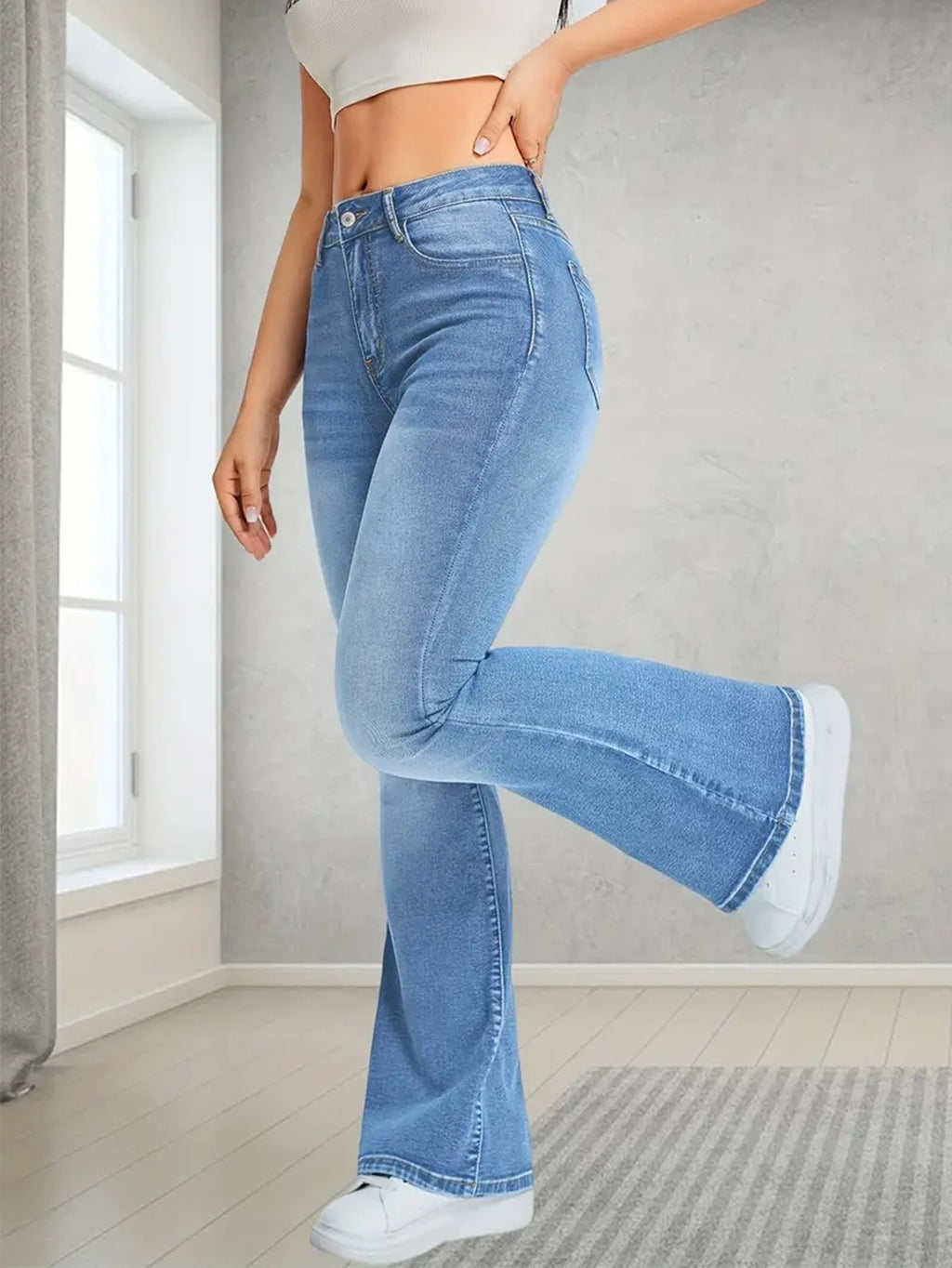 Hochtaillierte Stretch-Flare-Jeans, Hellwasch Slim Fit Bootcut