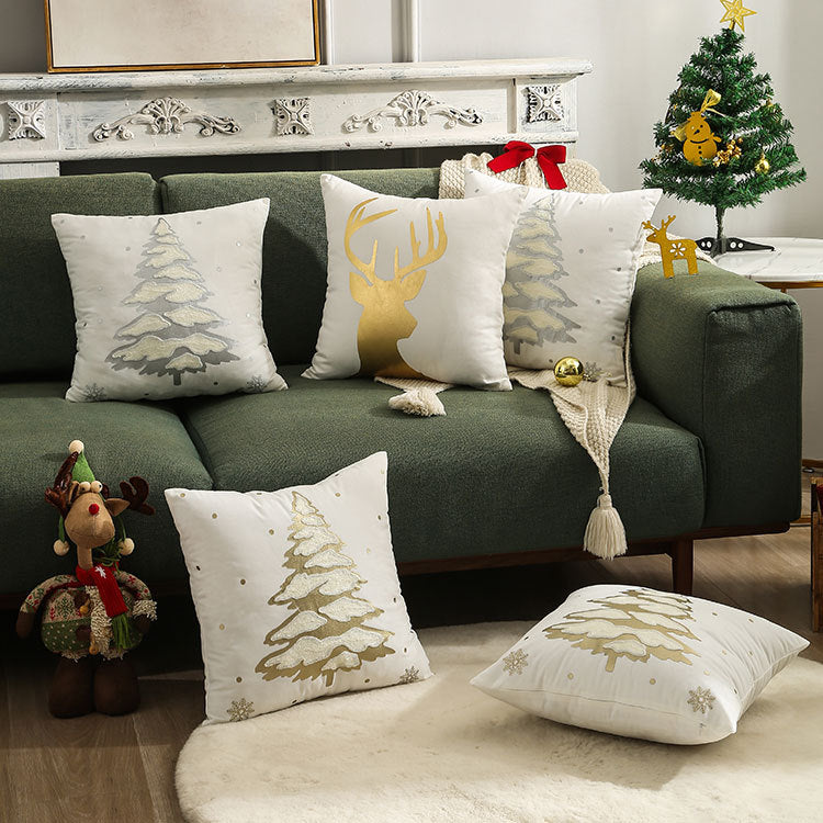 Bestickter Weihnachtskissenbezug mit Bronzing-Effekt