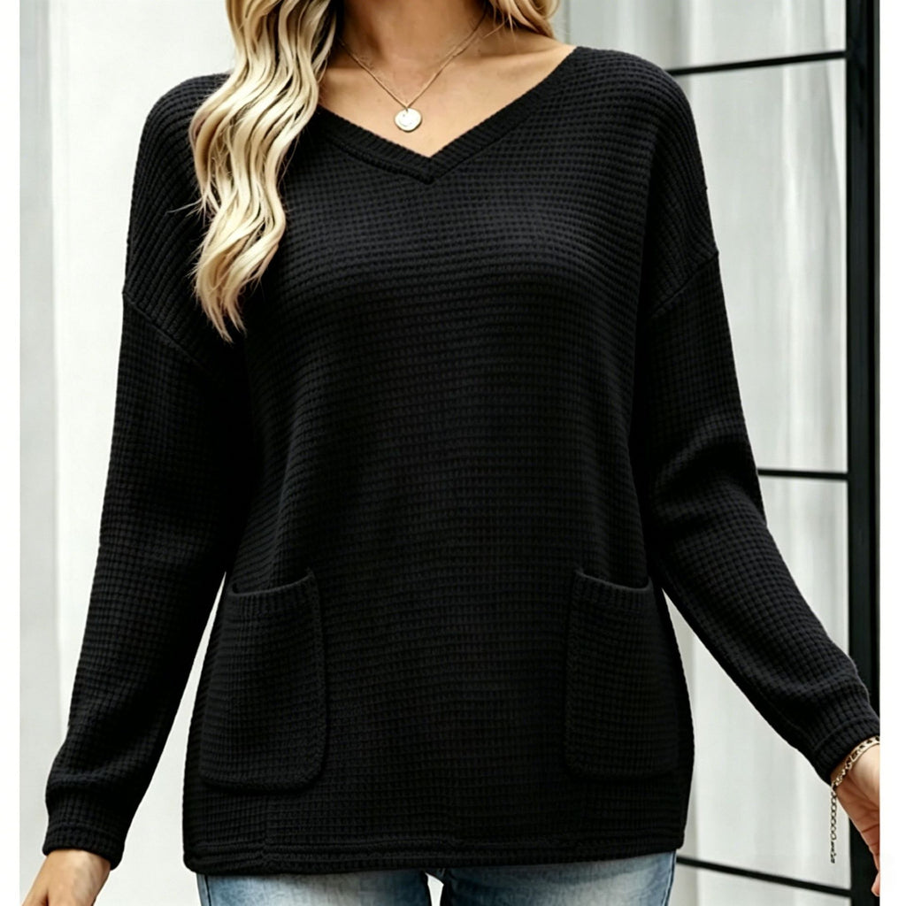 Langarm Stricktop mit V-Ausschnitt