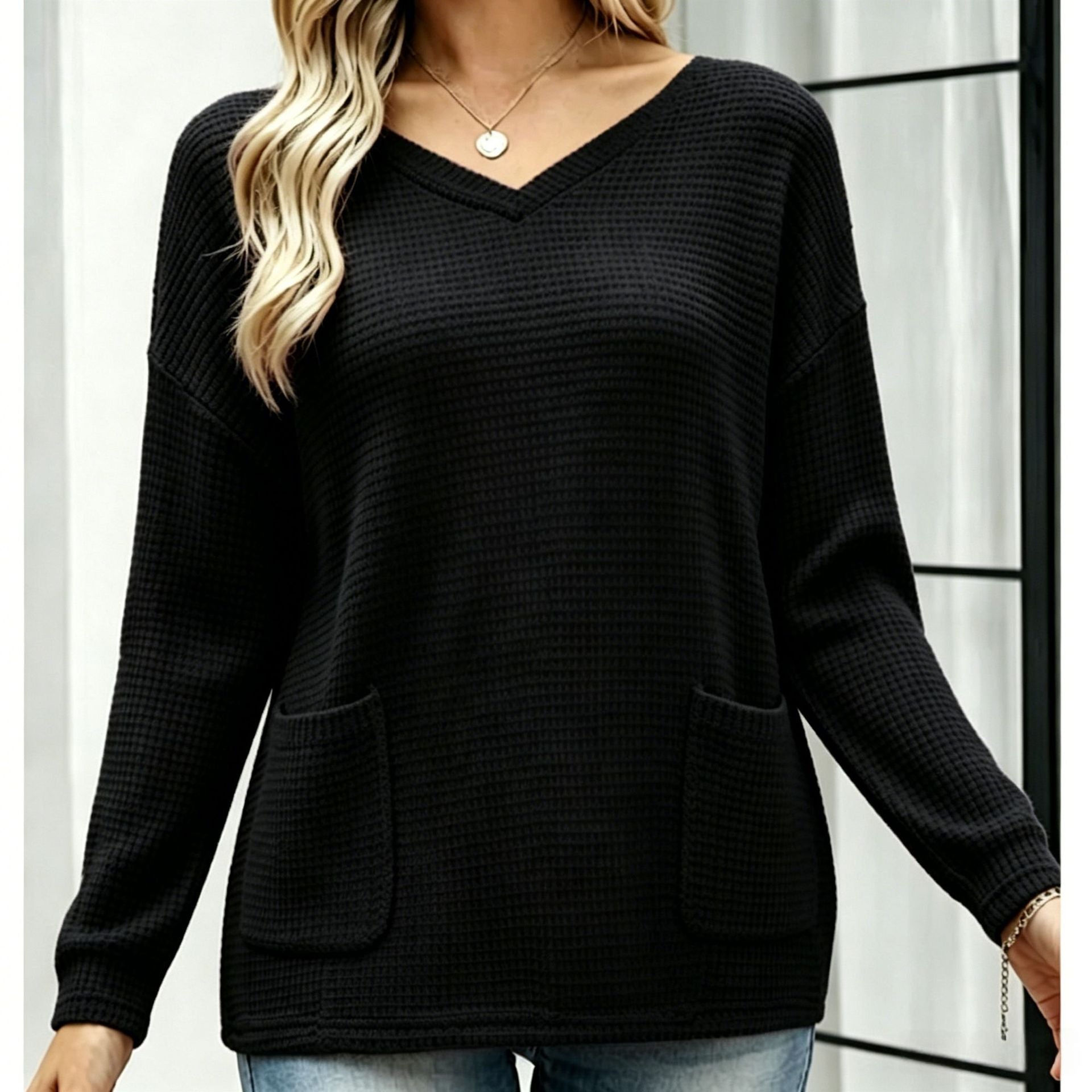 Langarm Stricktop mit V-Ausschnitt