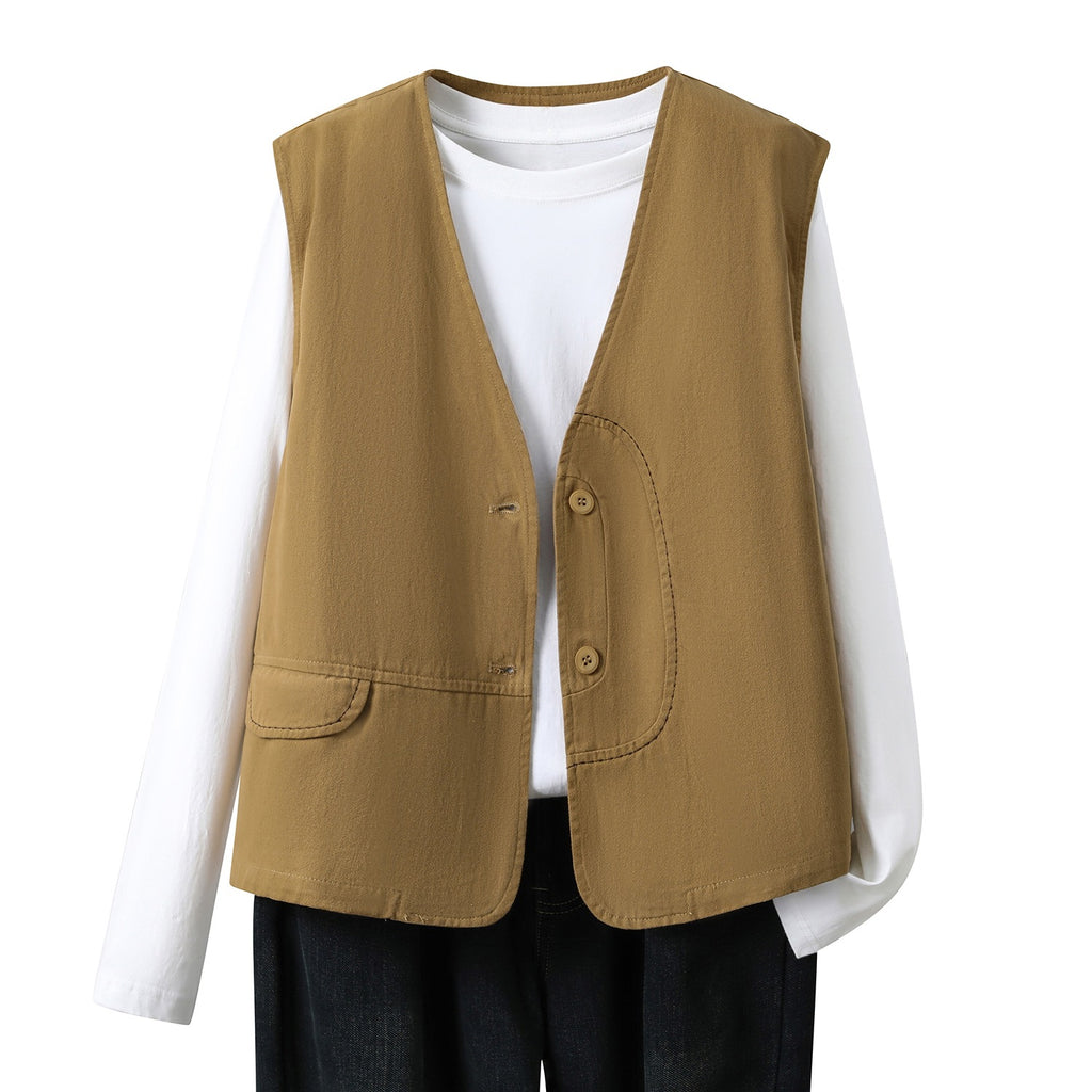 V-Neck Weste aus Baumwoll-Leinen-Mix