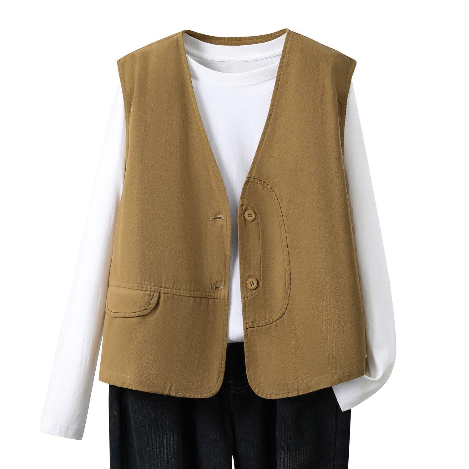 V-Neck Weste aus Baumwoll-Leinen-Mix